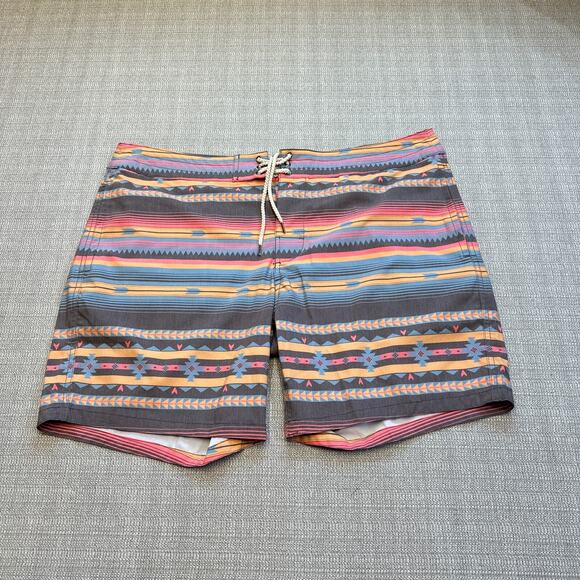 Faherty Board Shorts Mens 38 Fire Sky Aztek Swim Trunks Surfing‎ Huckberry New - Picture 1 of 11